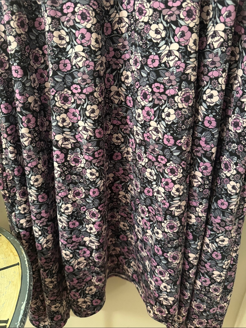 Floral V-Neck Short Sleeve Dress — Pink, Lavender & Black with side Pockets S - Picture 10 of 10